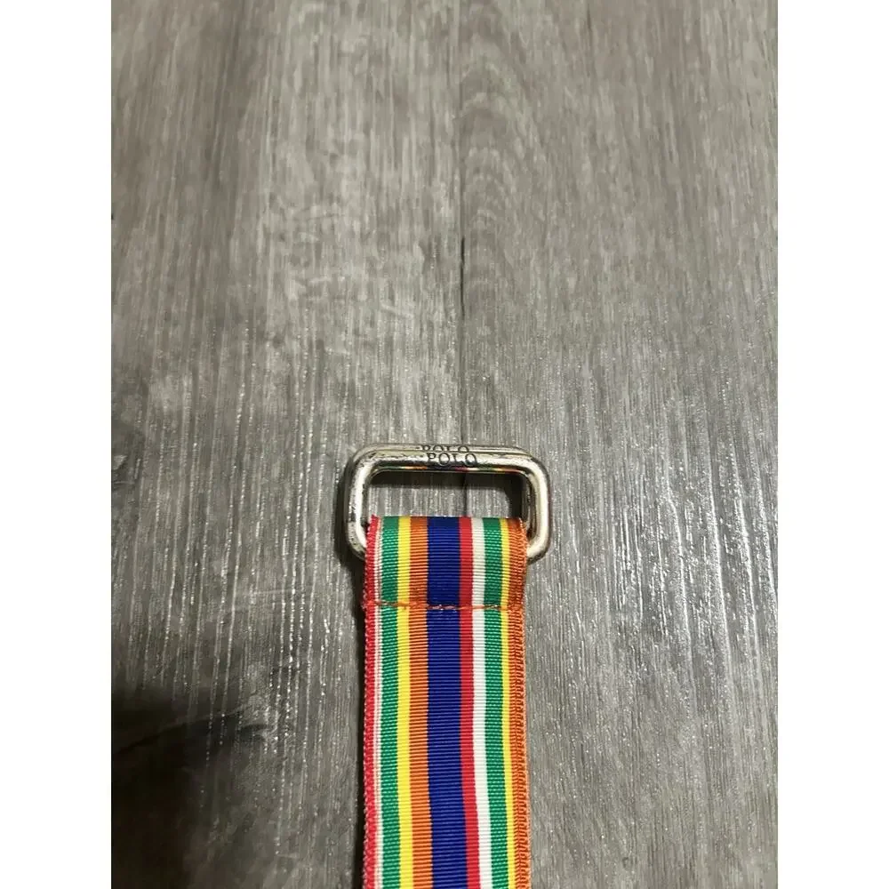 Polo Ralph Lauren Vintage D Ring Ribbon Belt Striped Multi Color Made In USA
